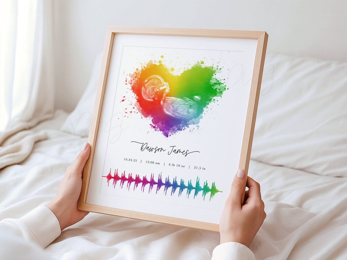 Rainbow Baby Splatter Heart Ultrasound Art with Baby Heartbeat