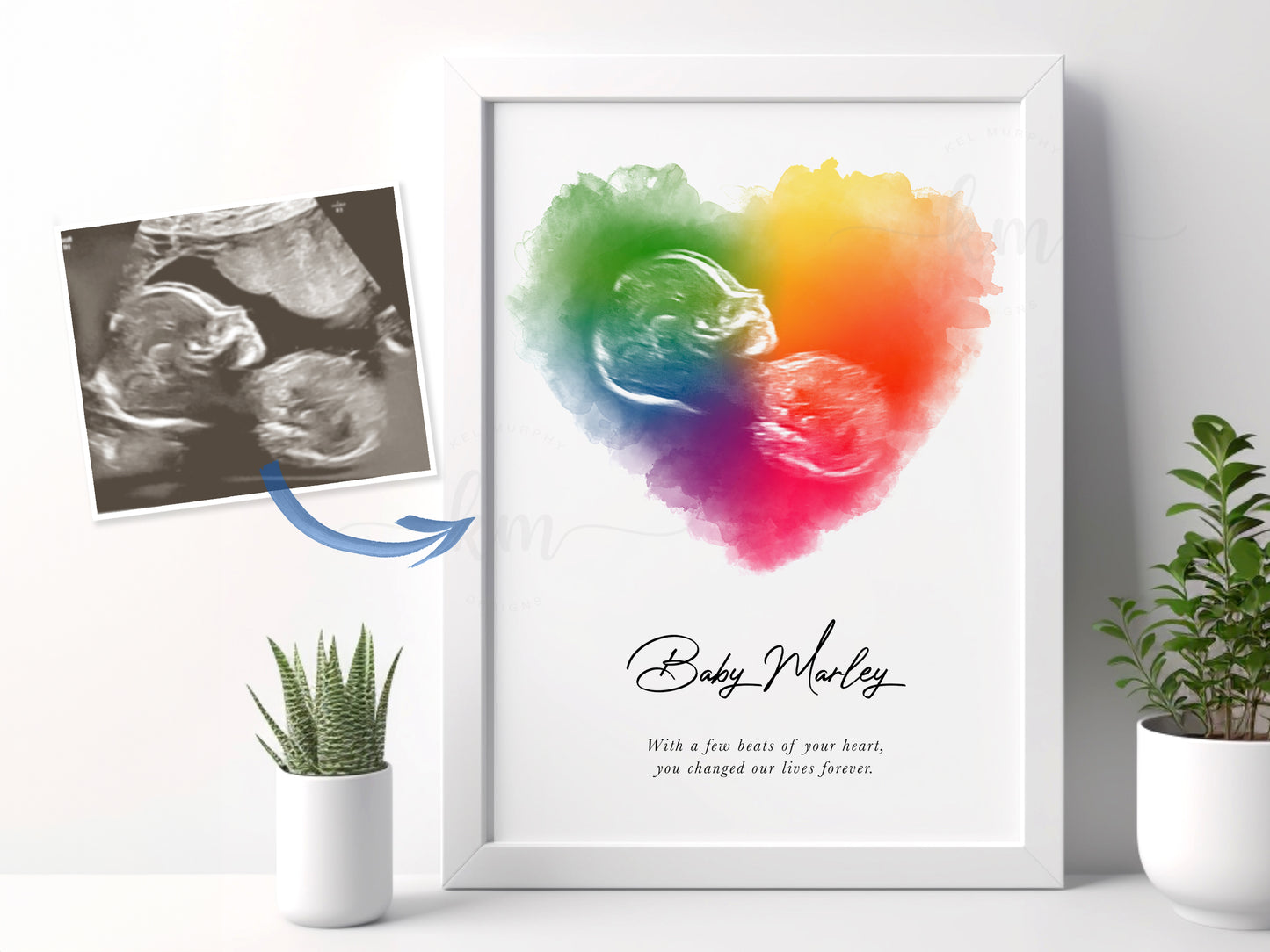 Custom rainbow baby memorial gift with ultrasound