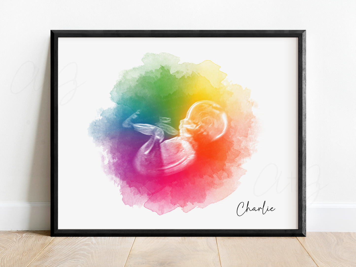 Rainbow Baby Circle Watercolor Ultrasound Art