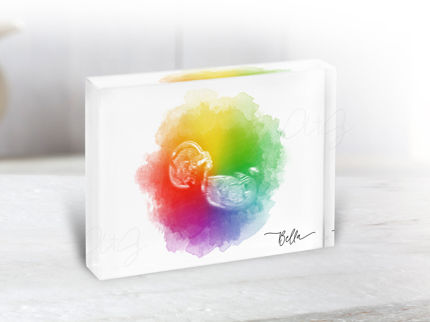 Rainbow Baby Circle Watercolor Ultrasound Art