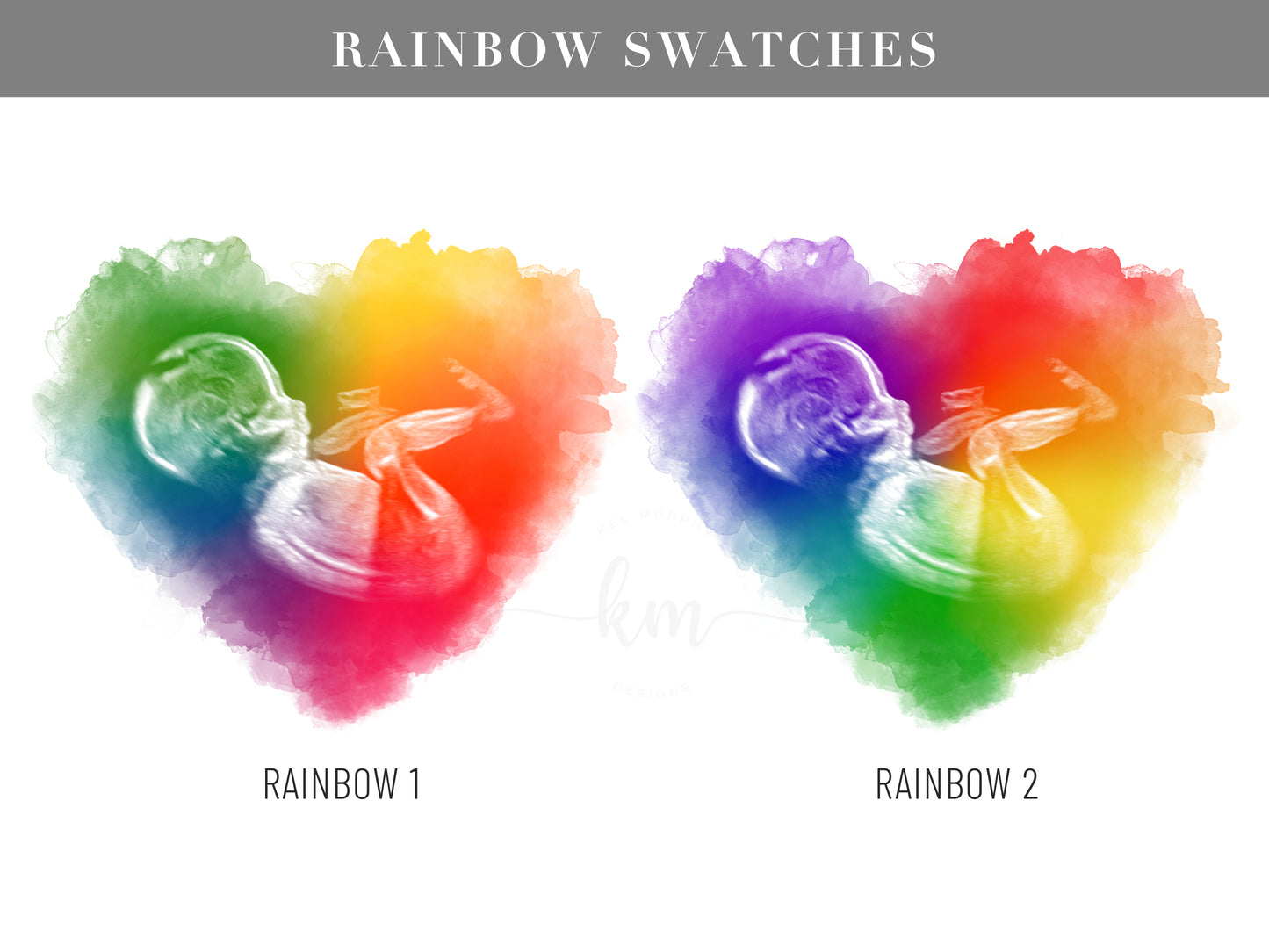 Rainbow Baby Splatter Heart Watercolor Ultrasound Art (Vertical)