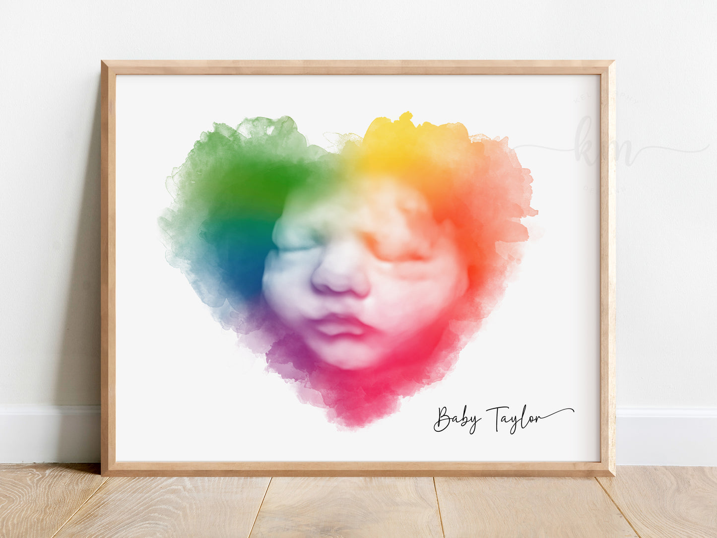 Watercolor rainbow baby ultrasound art with heart shape – miscarriage or baby loss memorial