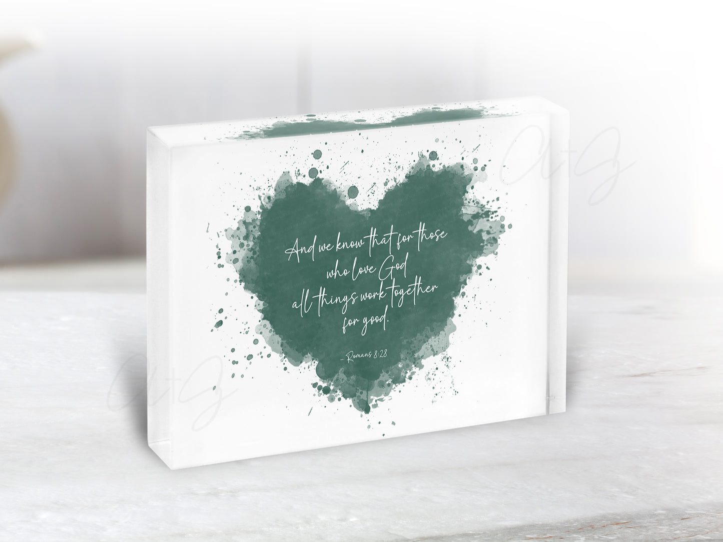 Romans 8:28 heart Scripture art print for baby shower, new mom, or Christian gift
