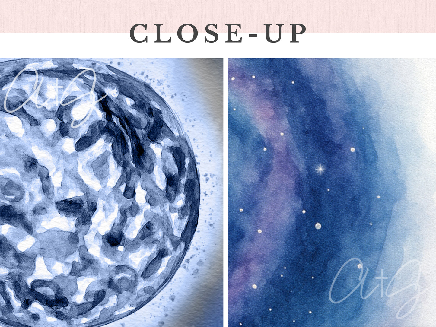 Close-up of hand-painted embryo galaxy art for fertility journey gift