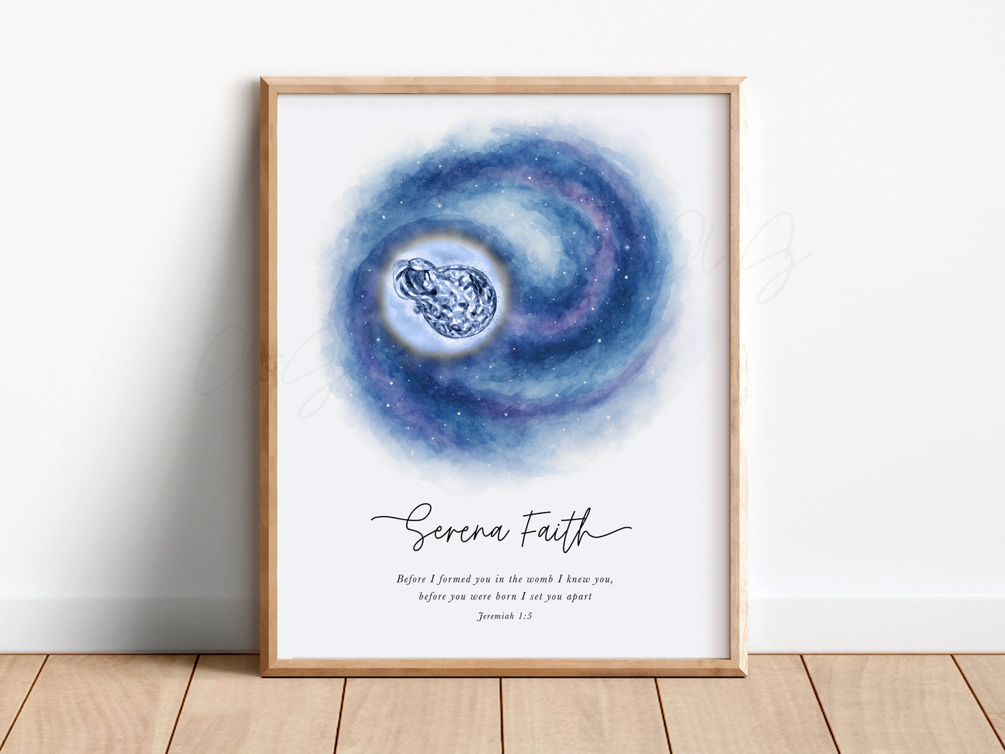 Personalized galaxy embryo keepsake with Bible verse and name