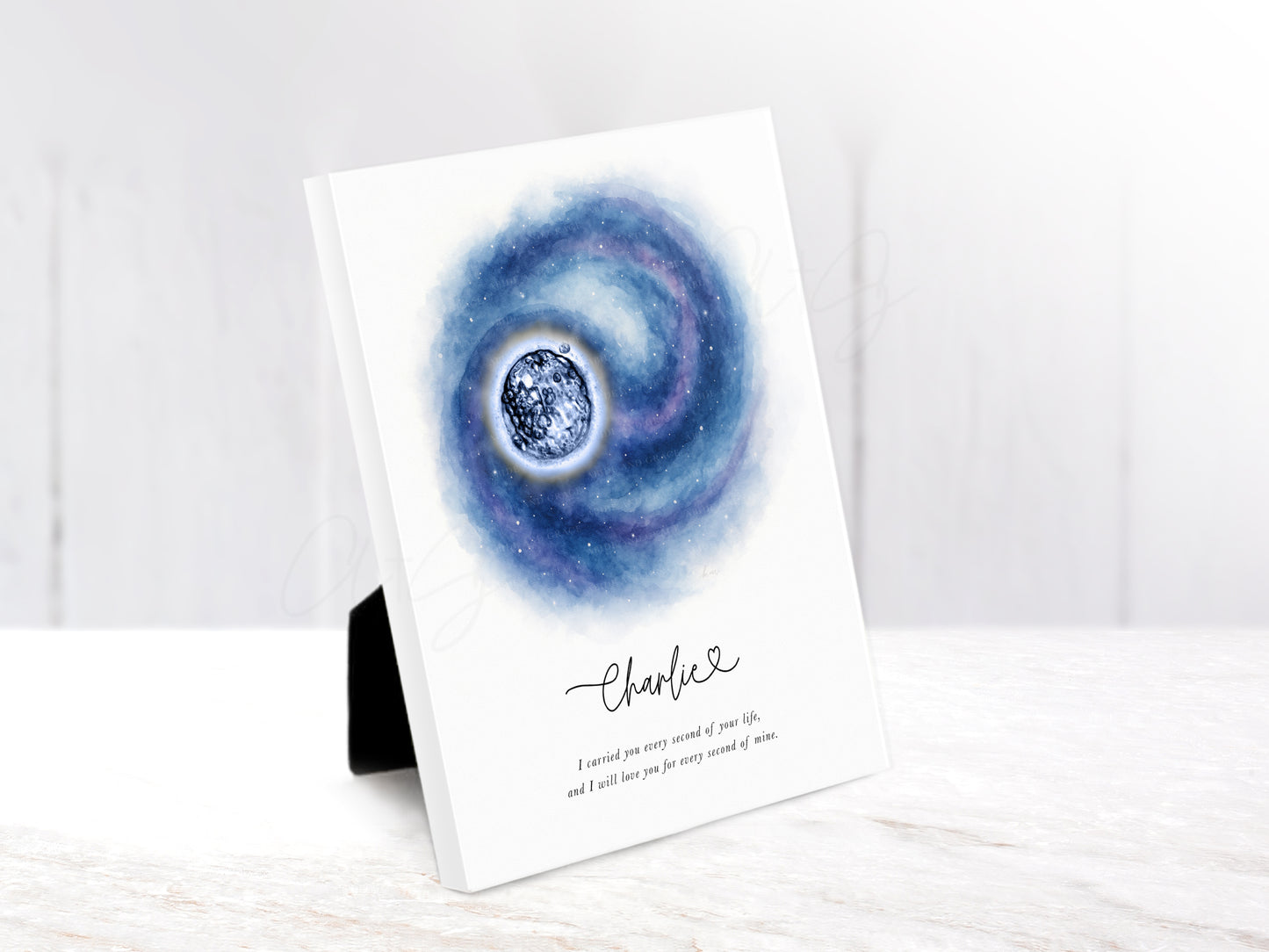 Custom galaxy embryo watercolor design for pregnancy milestone gift