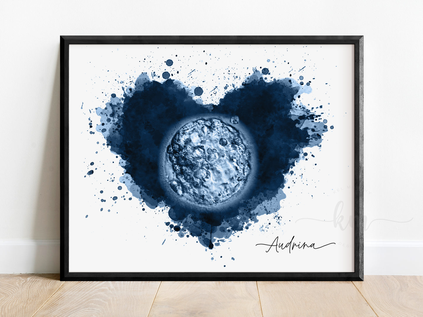 Watercolor splatter heart IVF embryo art for pregnancy loss memorial