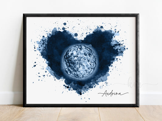 Watercolor splatter heart IVF embryo art for pregnancy loss memorial