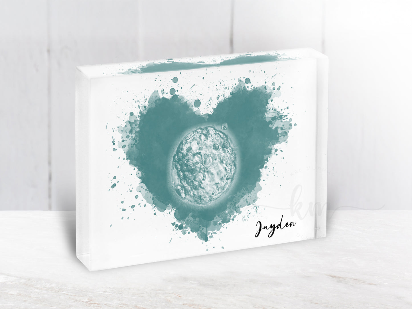 IVF or miscarriage splatter heart embryo artwork personalized with baby details