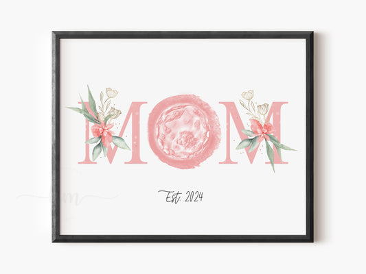 Embryo art with the word Mom, created for IVF or pregnancy loss