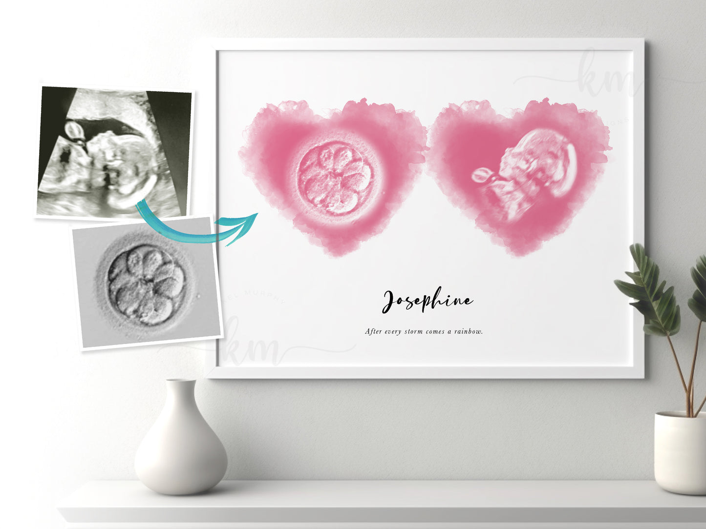 Watercolor twin heart design for pregnancy loss or new mom gift