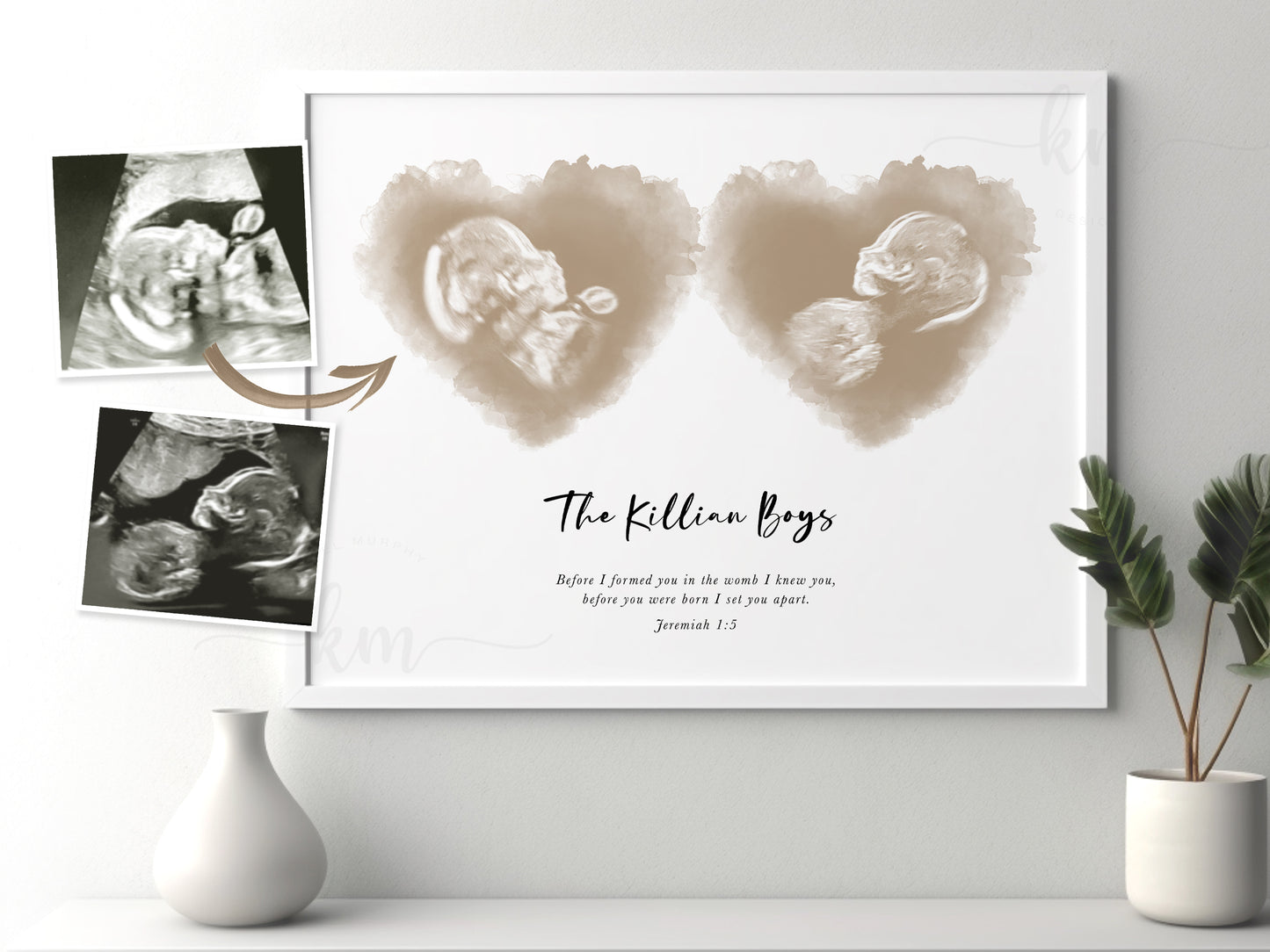 Watercolor ultrasound design for twins, created as a new mom or memorial gift