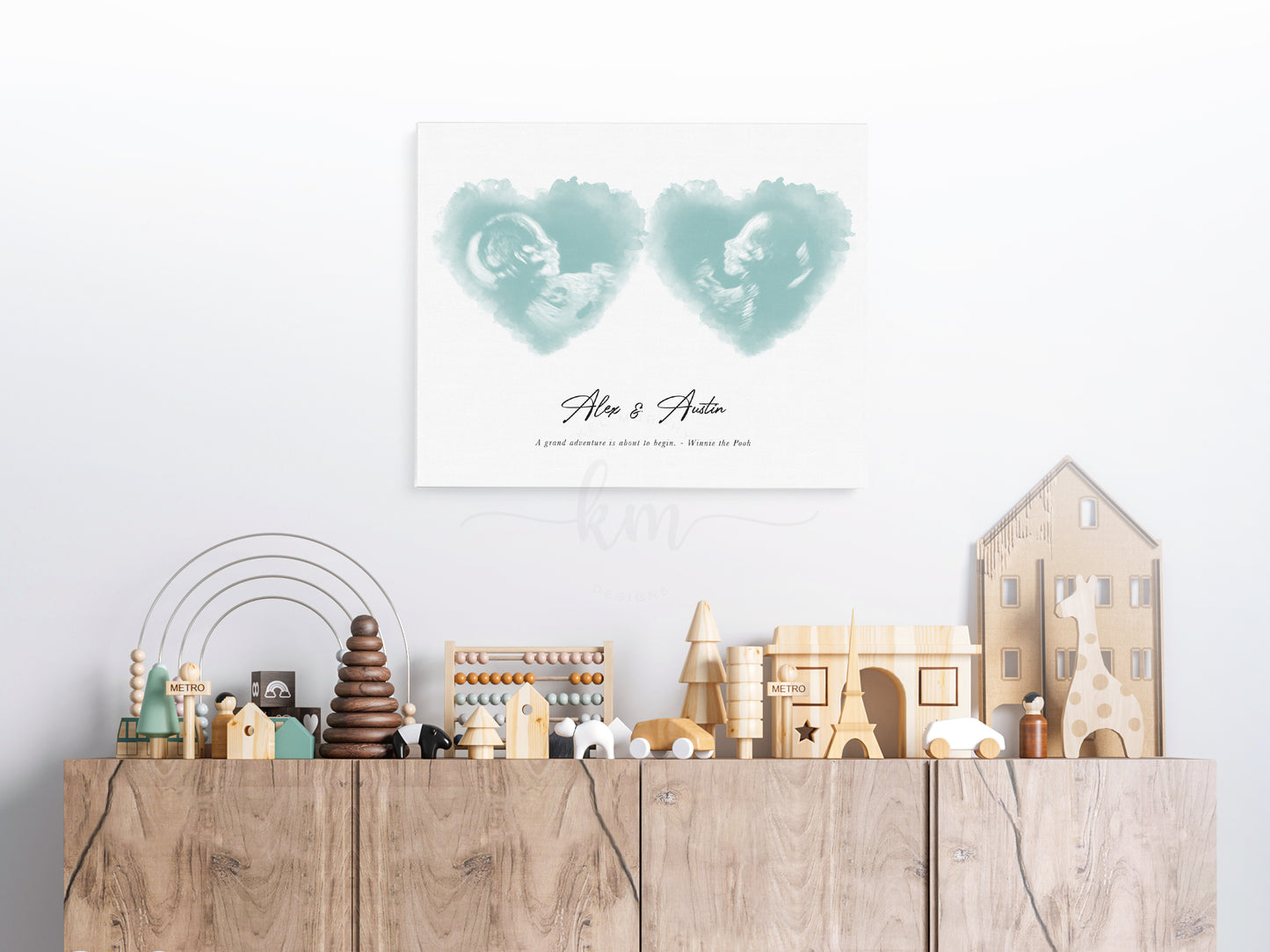 Twins sonogram art for miscarriage, baby shower, or new mom gift