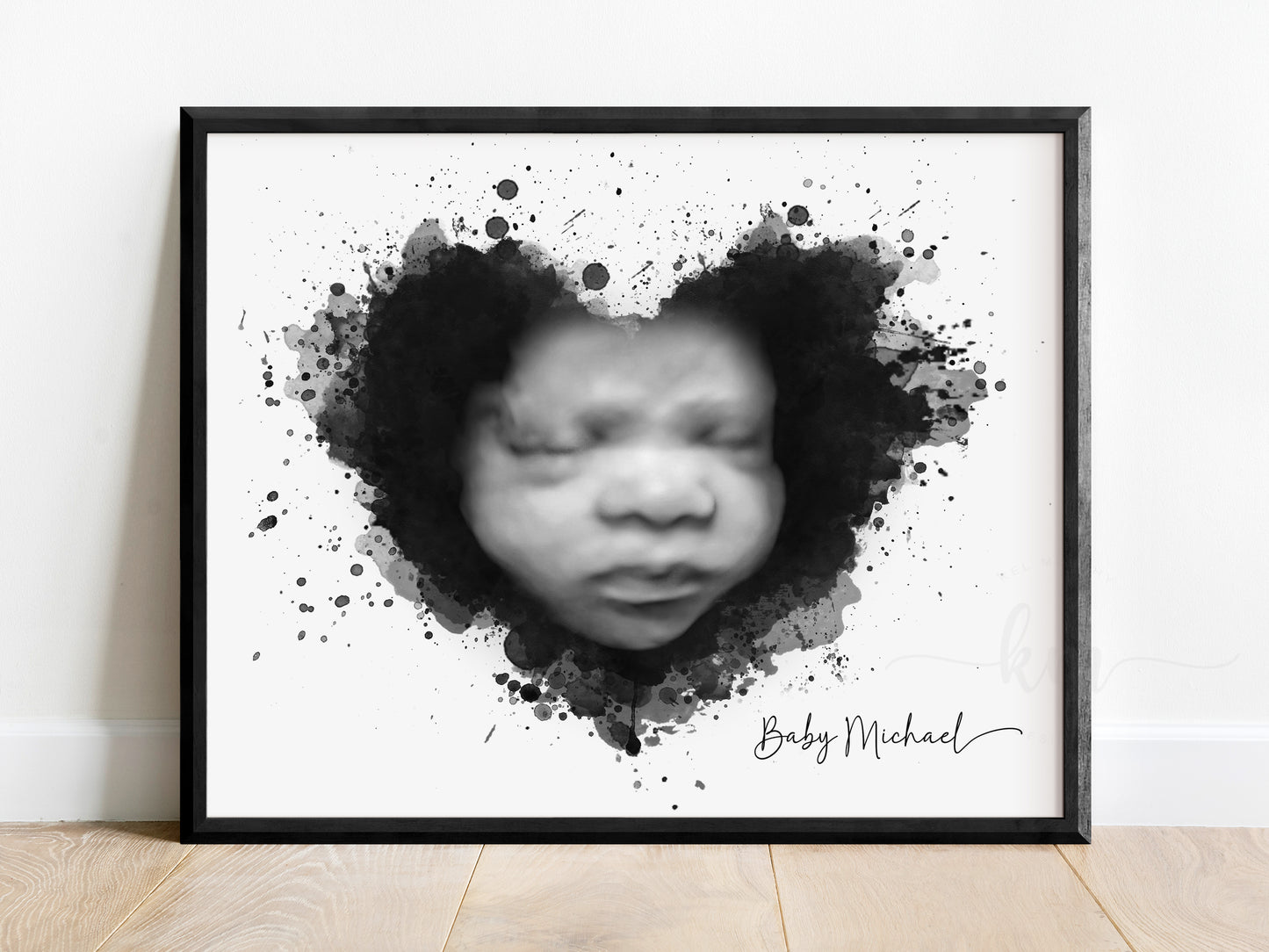 Personalized ultrasound keepsake with watercolor heart design for memorial or new baby