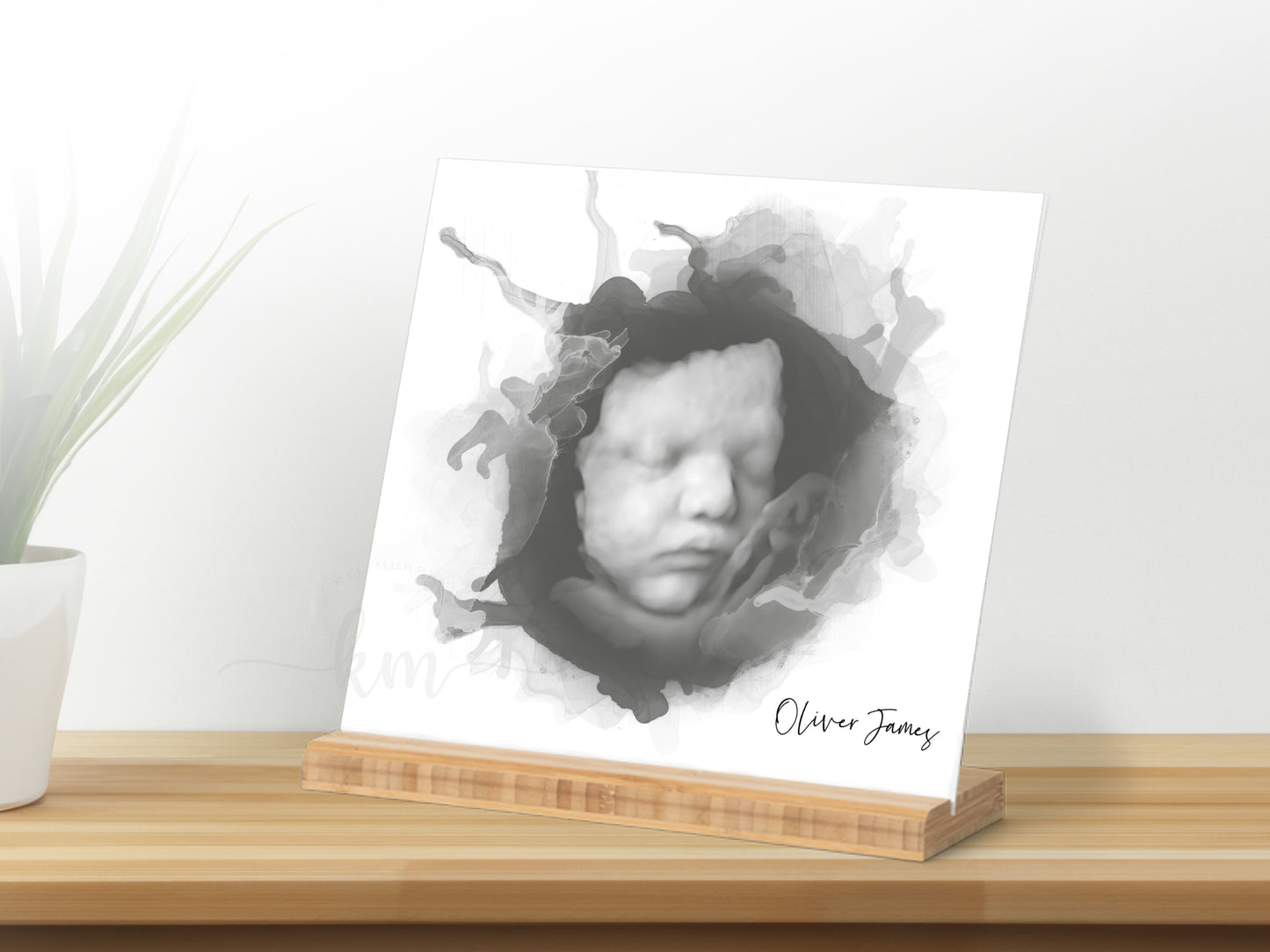 Printed 3D ultrasound art displayed for baby loss or new mom gift