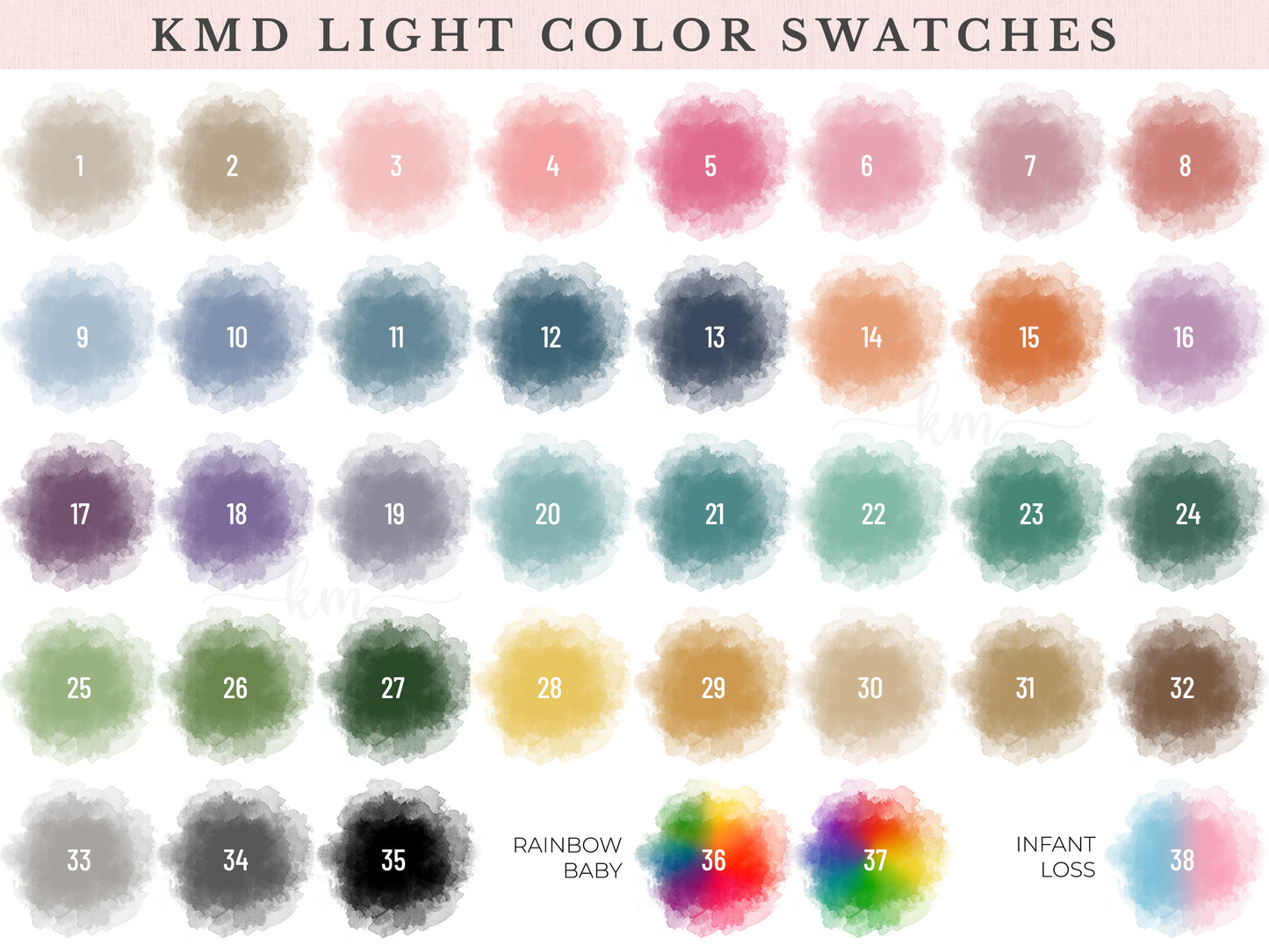 Light color swatches for baby keepsakes - ultrasound art and embryo artwork - Abide and Grace