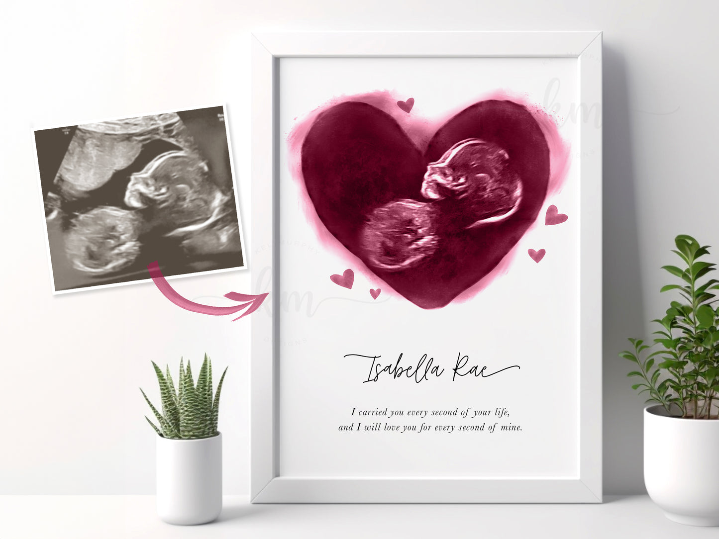 Custom hearts ultrasound design for baby loss remembrance