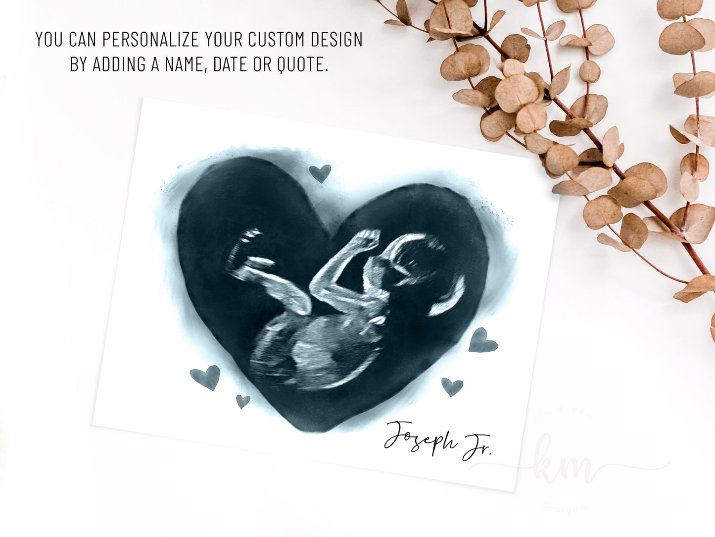 Watercolor hearts ultrasound art for miscarriage gift