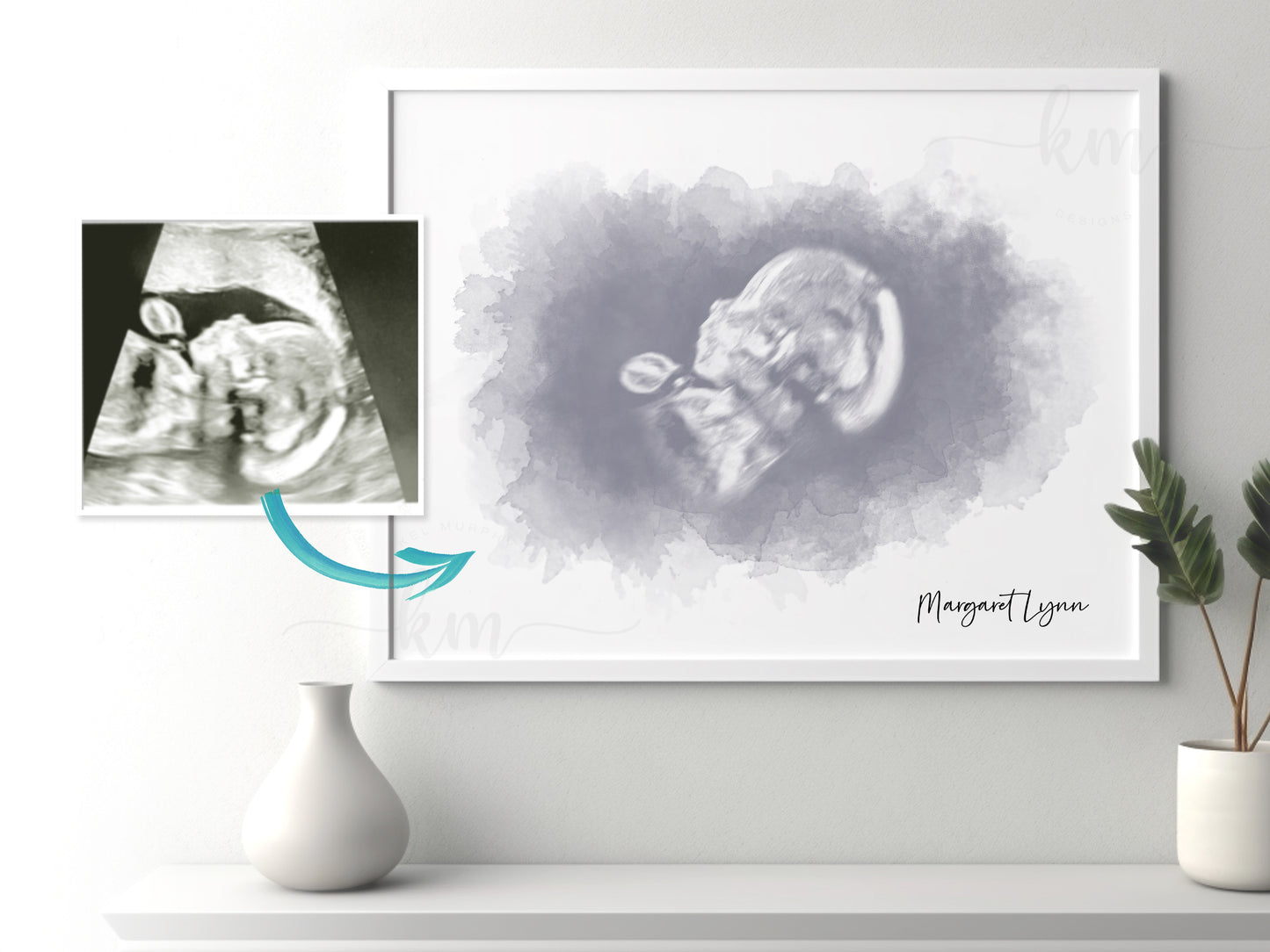 Hand-painted rectangle ultrasound memorial art with name or special message