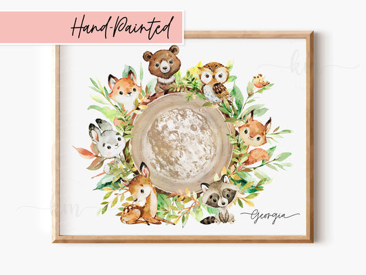 Hand-painted embryo art with forest animals, created for IVF or pregnancy loss gift