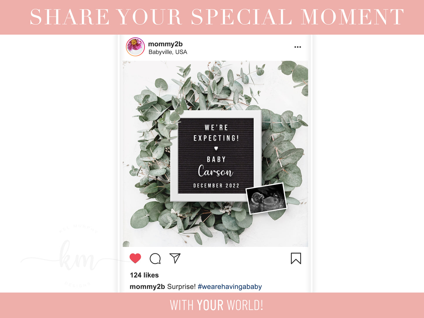 Eucalyptus Wreath Digital Pregnancy Announcement