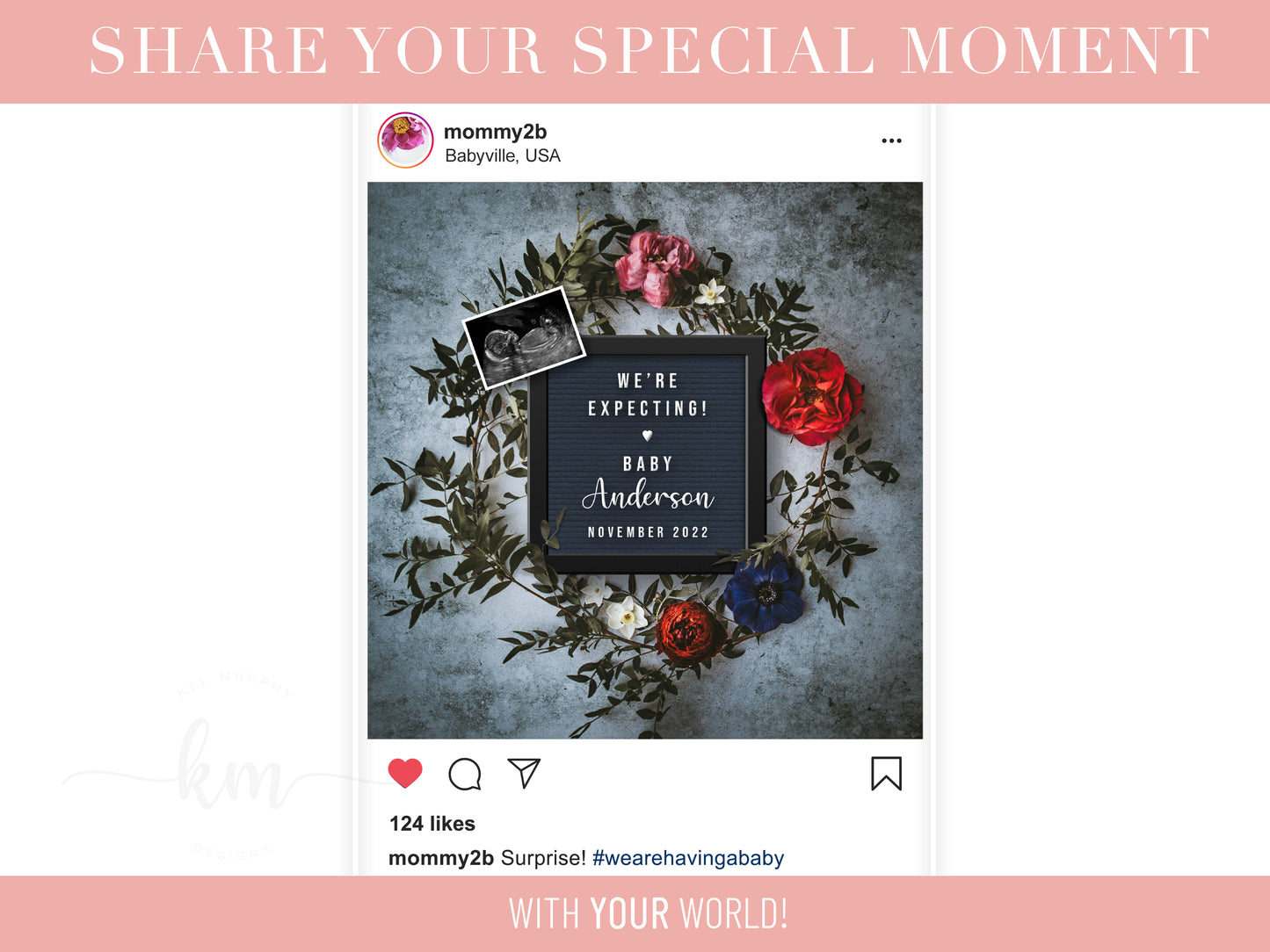 Gothic Floral Wreath Digital Pregnancy Announcement