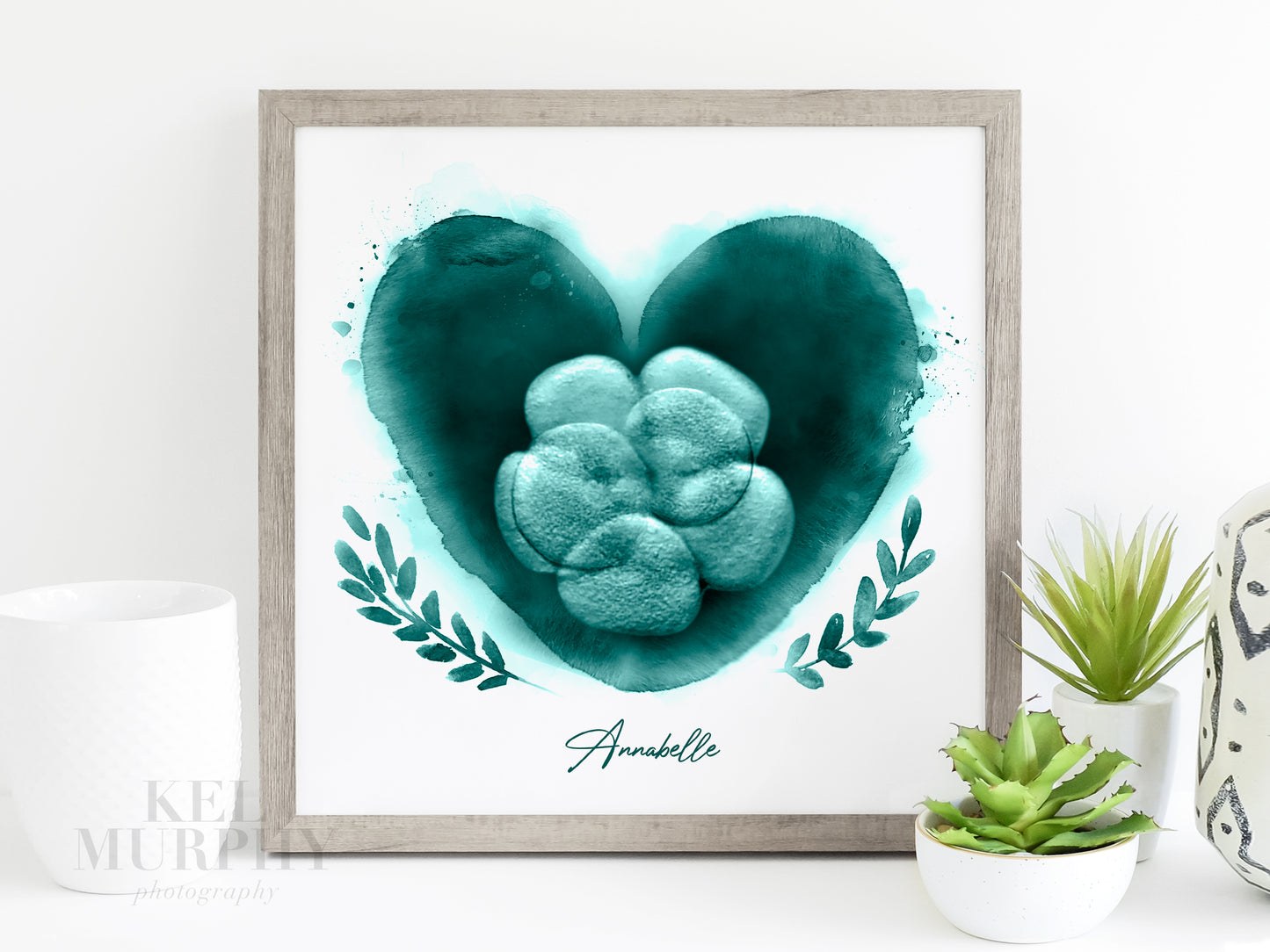 Custom embryo artwork with heart and branch design