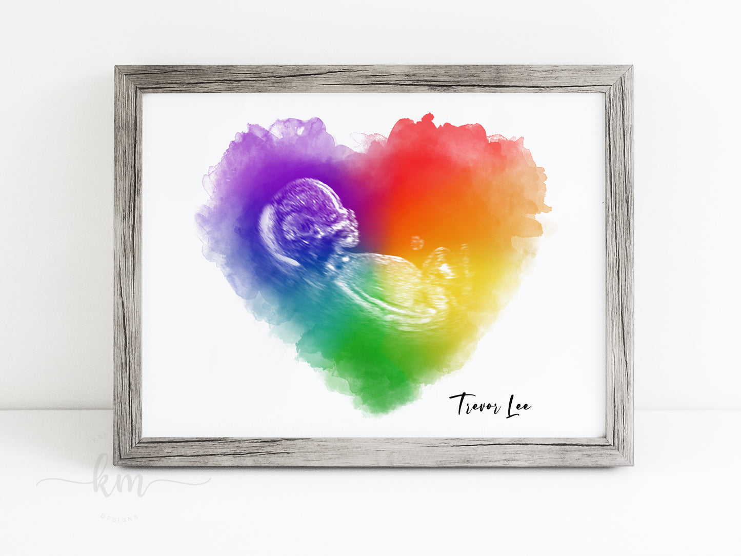 Close-up of rainbow heart ultrasound design with butterfly – miscarriage or baby loss gift