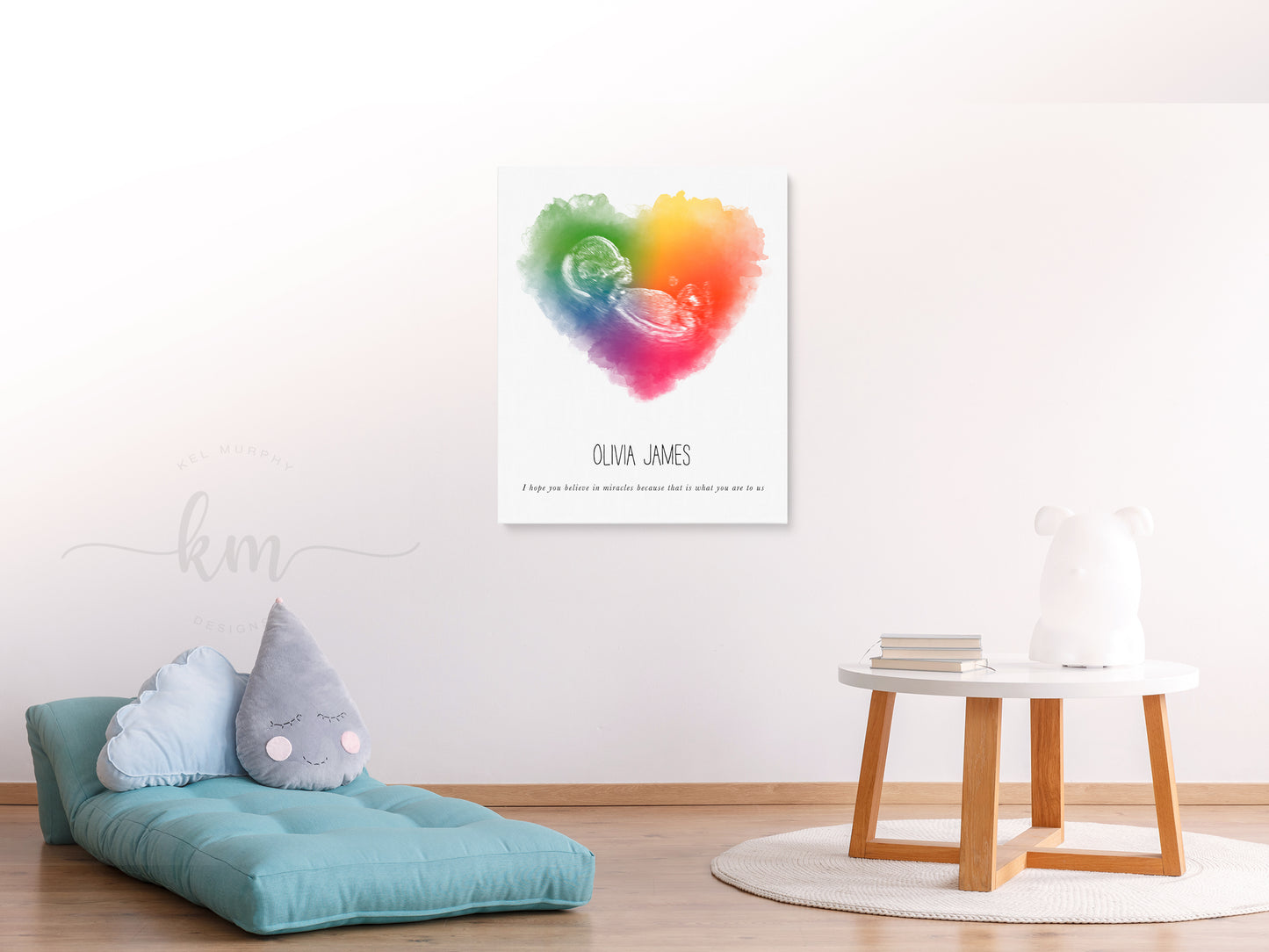 Watercolor heart design with baby's ultrasound for rainbow baby gift