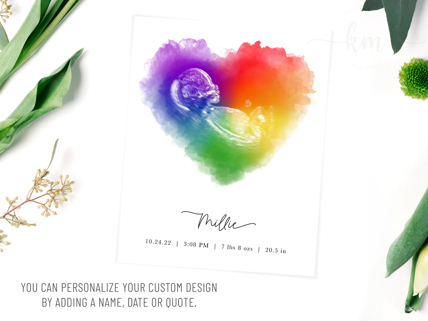 Framed rainbow baby ultrasound print for nursery or remembrance