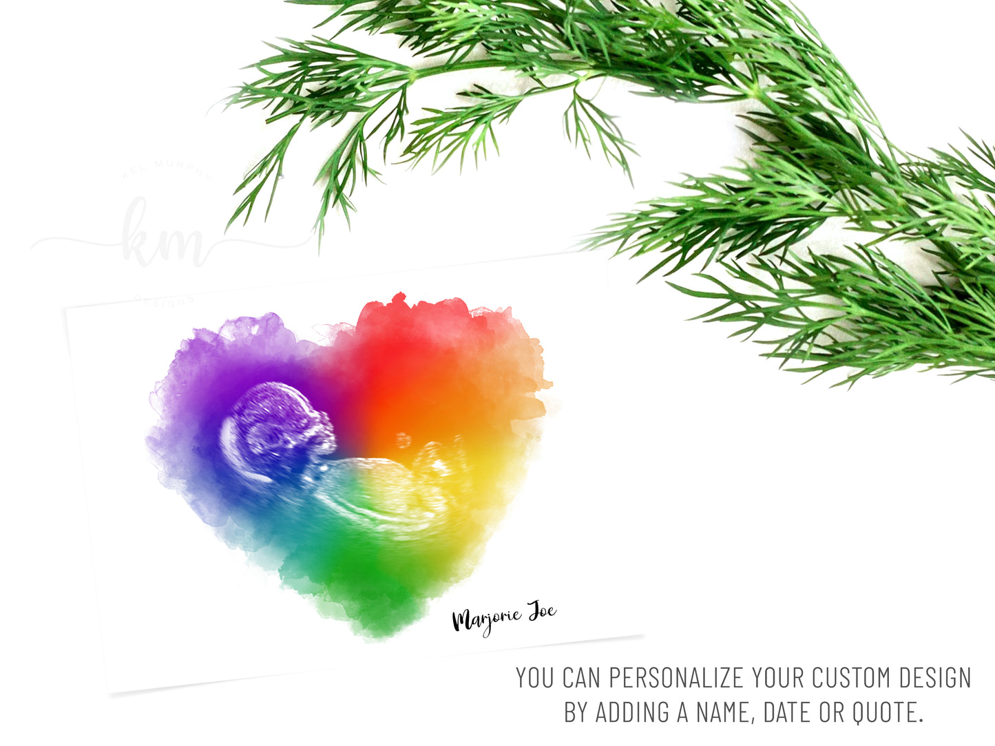 Rainbow baby ultrasound heart art displayed in nursery room – custom baby memorial