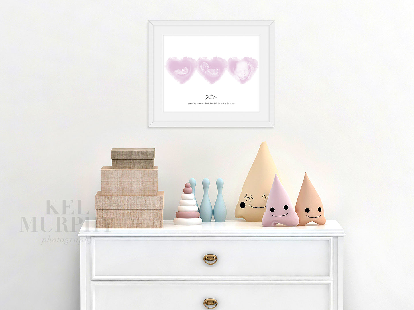 Watercolor three-heart ultrasound art for baby shower or baby loss memorial