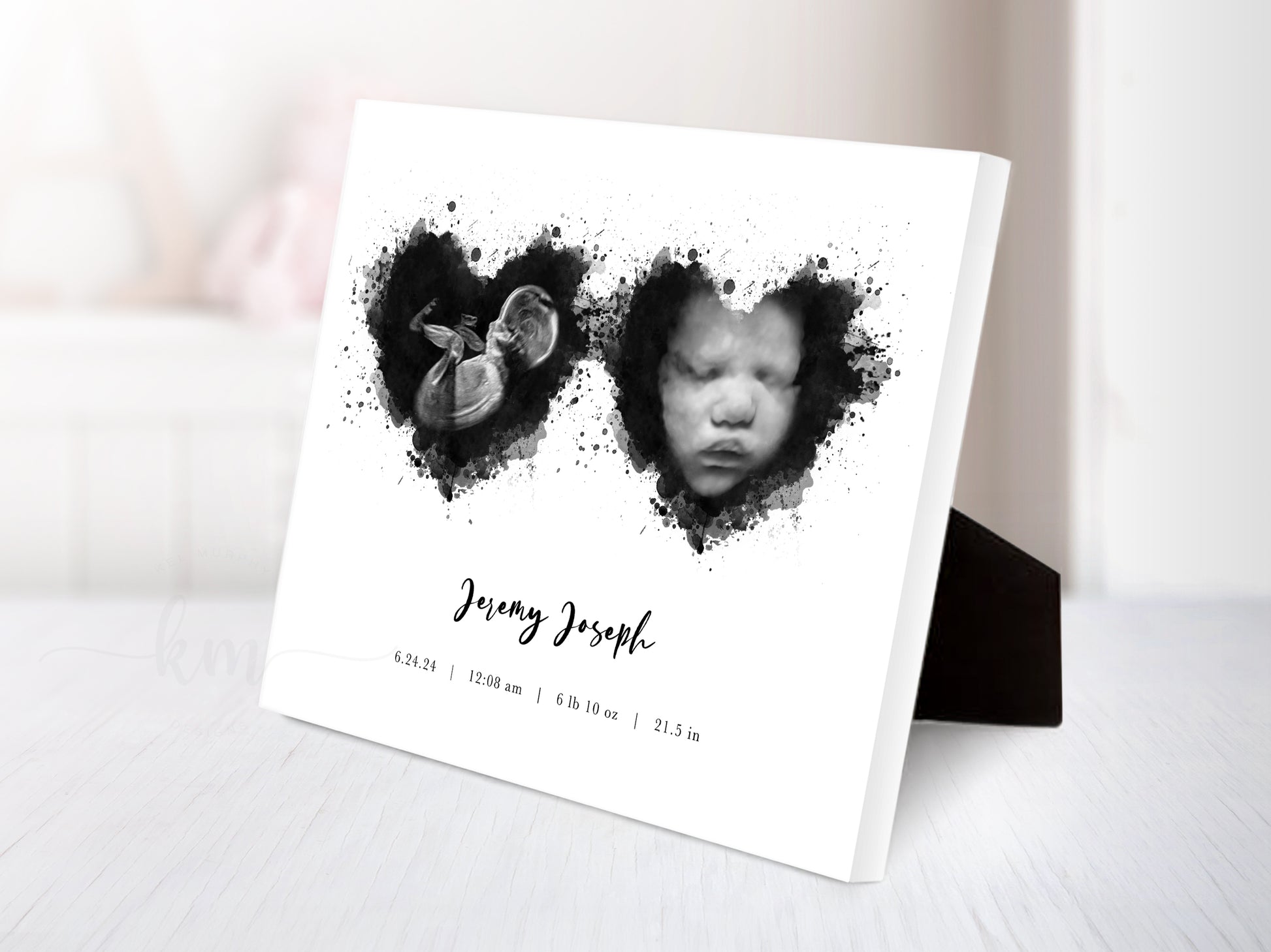 Ultrasound art with two heart shapes for baby loss or baby shower keepsake

