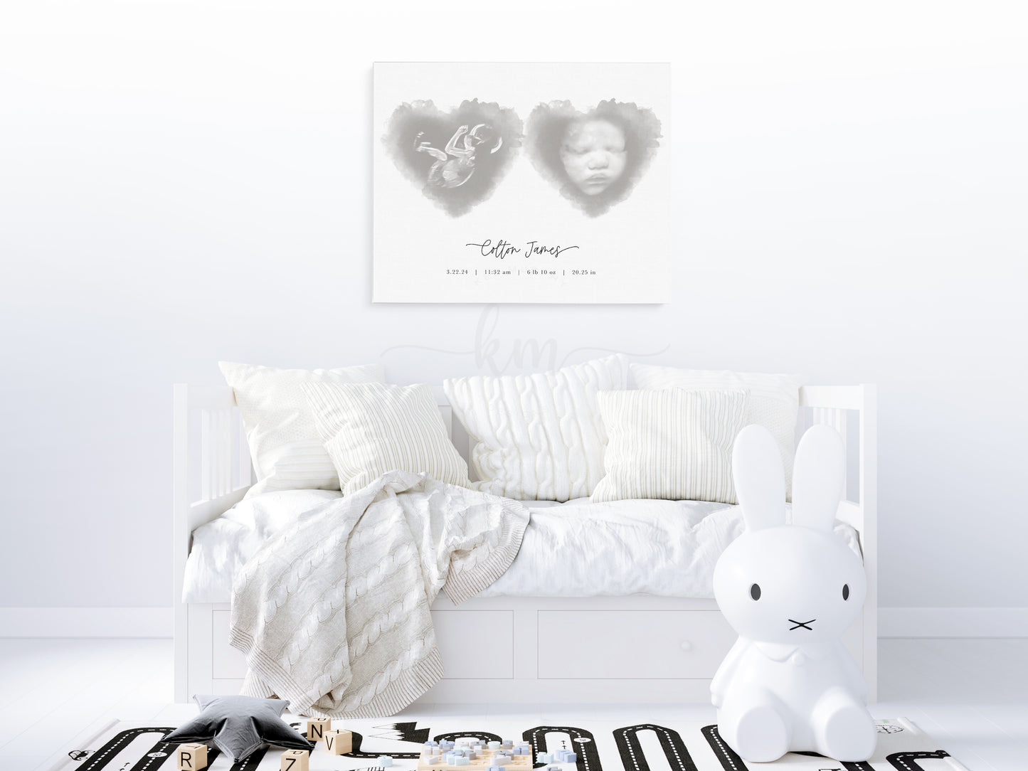 Two Hearts Watercolor Ultrasound Art