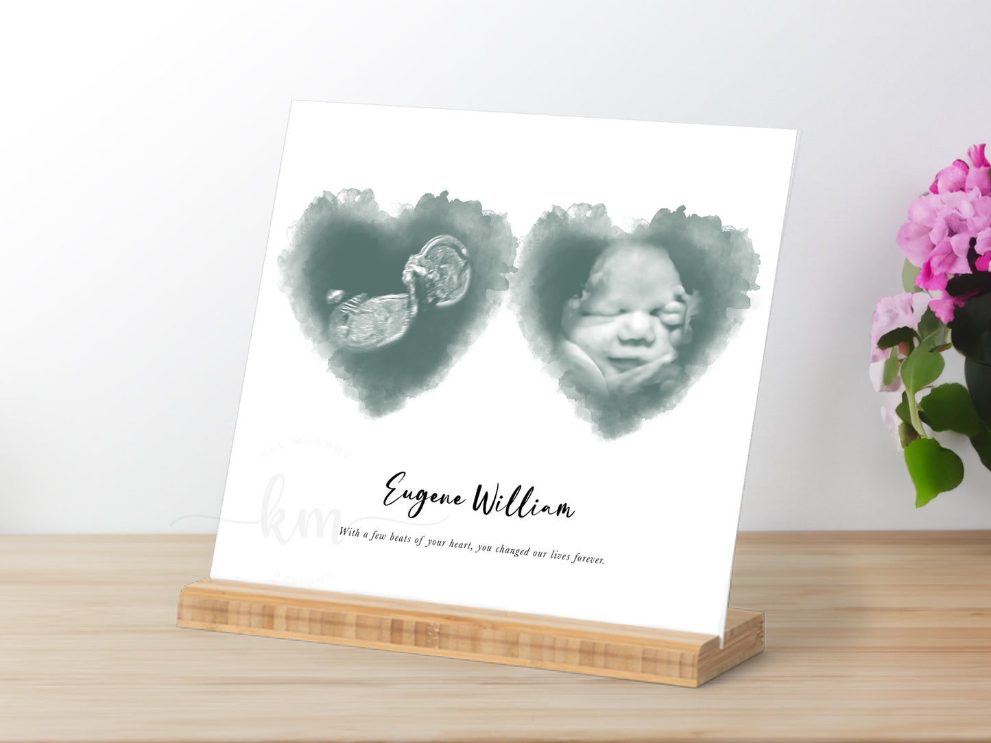 Two Hearts Watercolor Ultrasound Art
