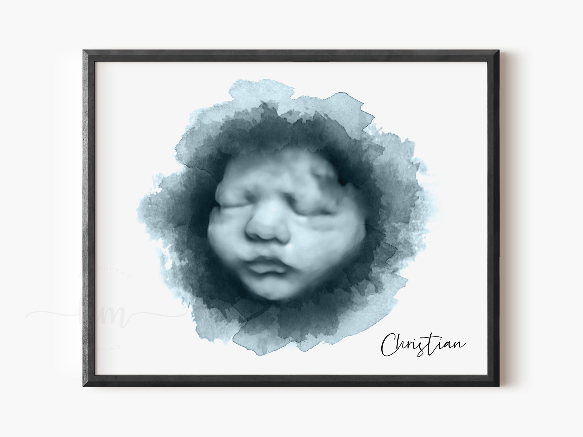 Personalized circle ultrasound keepsake with baby name and Bible verse

