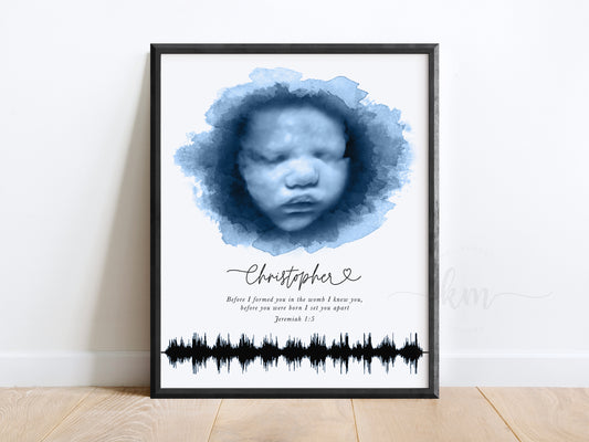 Oval ultrasound art with baby heartbeat soundwave – meaningful keepsake for miscarriage or baby loss