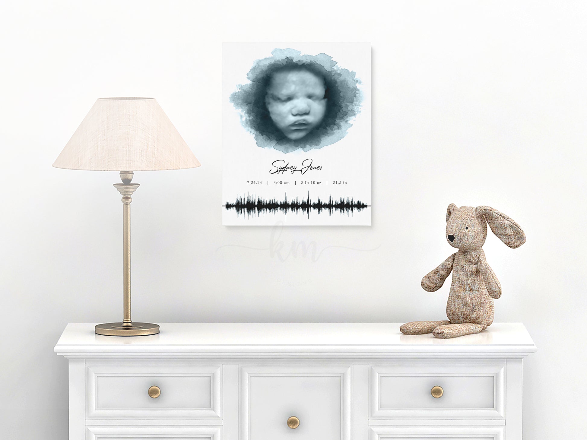 Baby heartbeat ultrasound art in oval format – touching personalized gift for loss or celebration