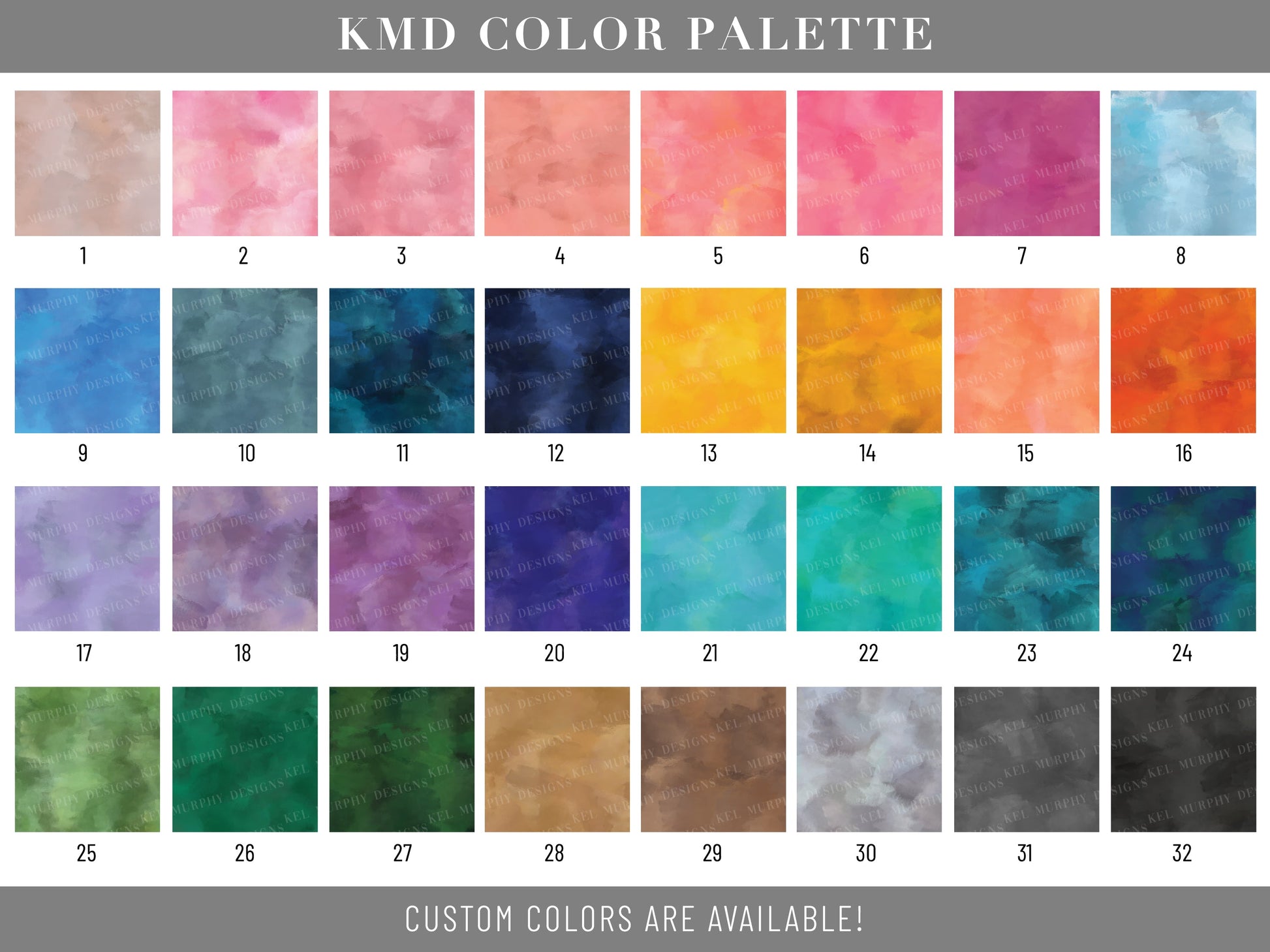 Color swatches for customizing hand-painted ultrasound keepsake

