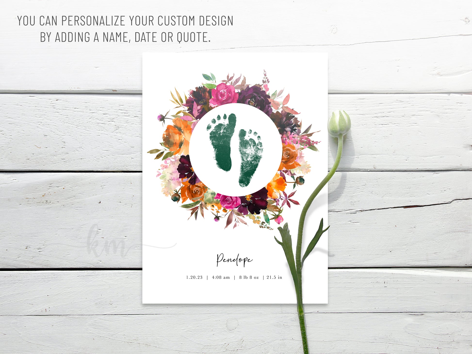 Before and after of baby footprints and fall wreath art – custom baby keepsake
