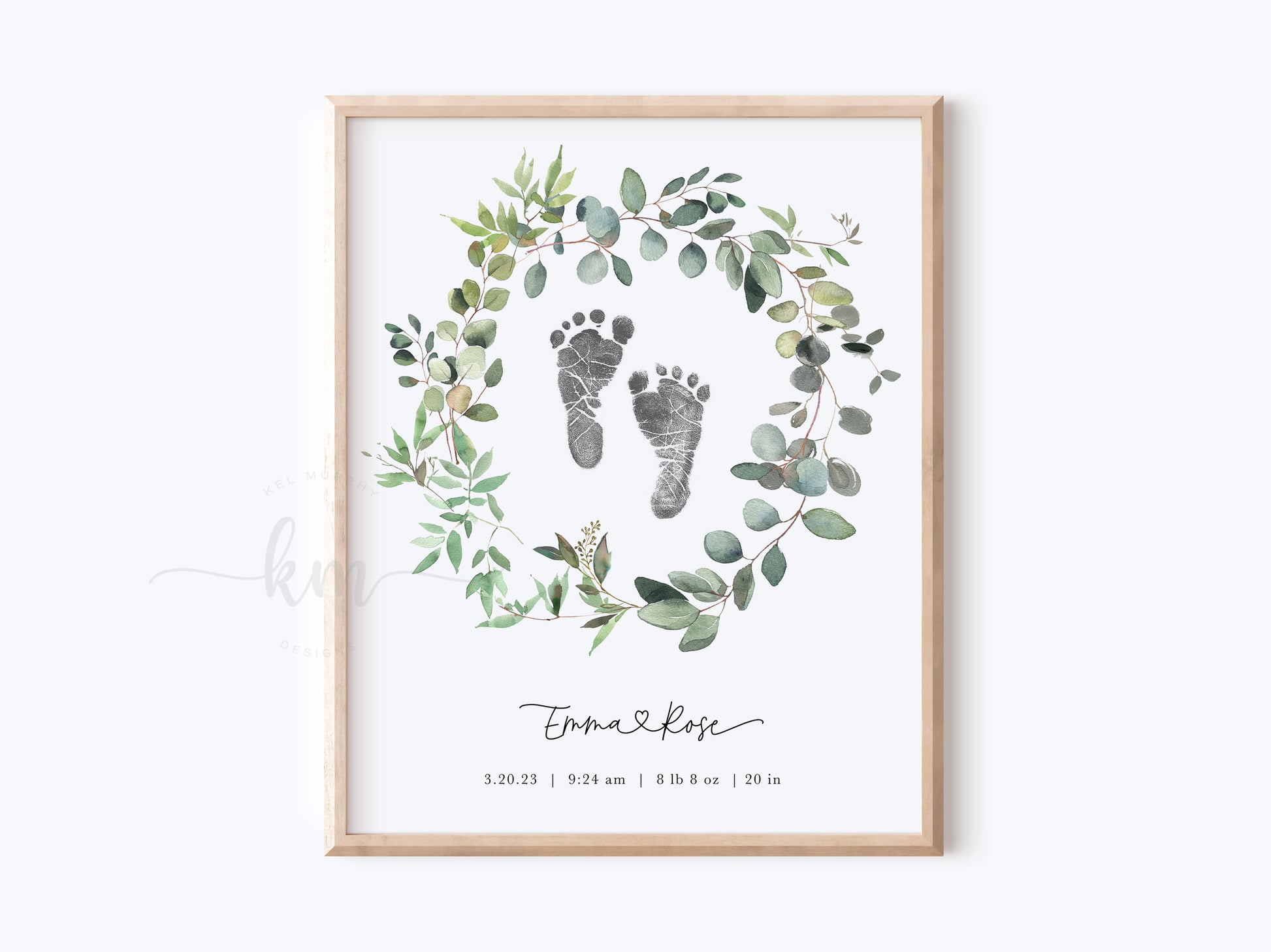 Eucalyptus footprint keepsake print – thoughtful gift for baby loss or new parents

