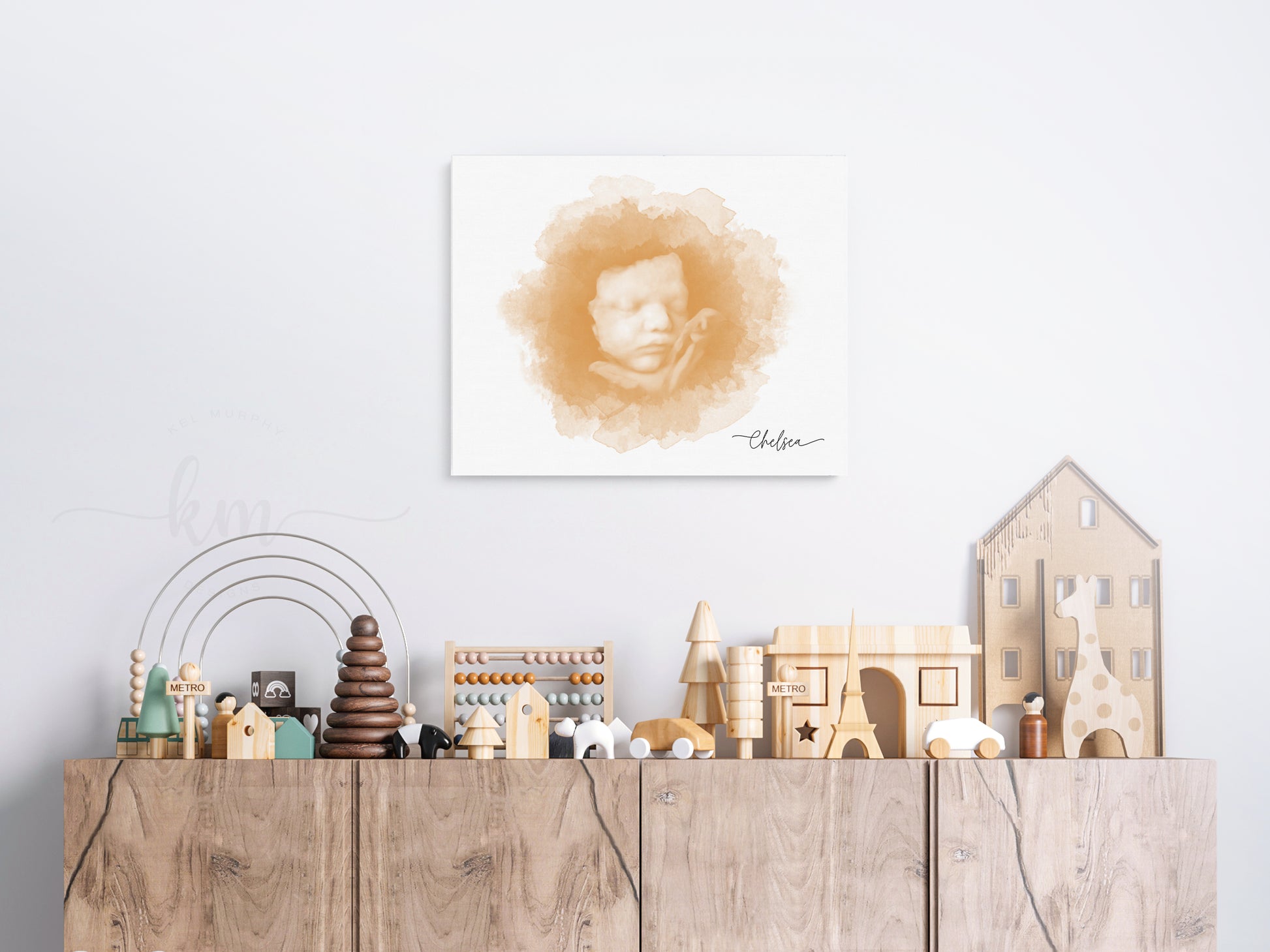 Font and display options for custom 3D ultrasound watercolor art

