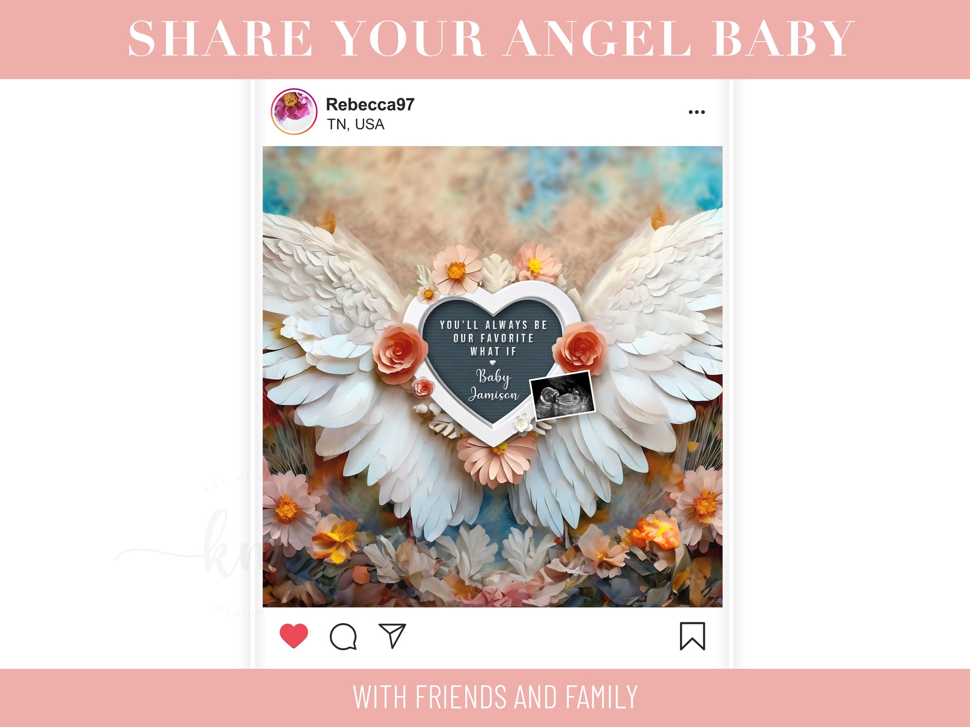 Customizable infant loss announcement with ultrasound and heartfelt wording

