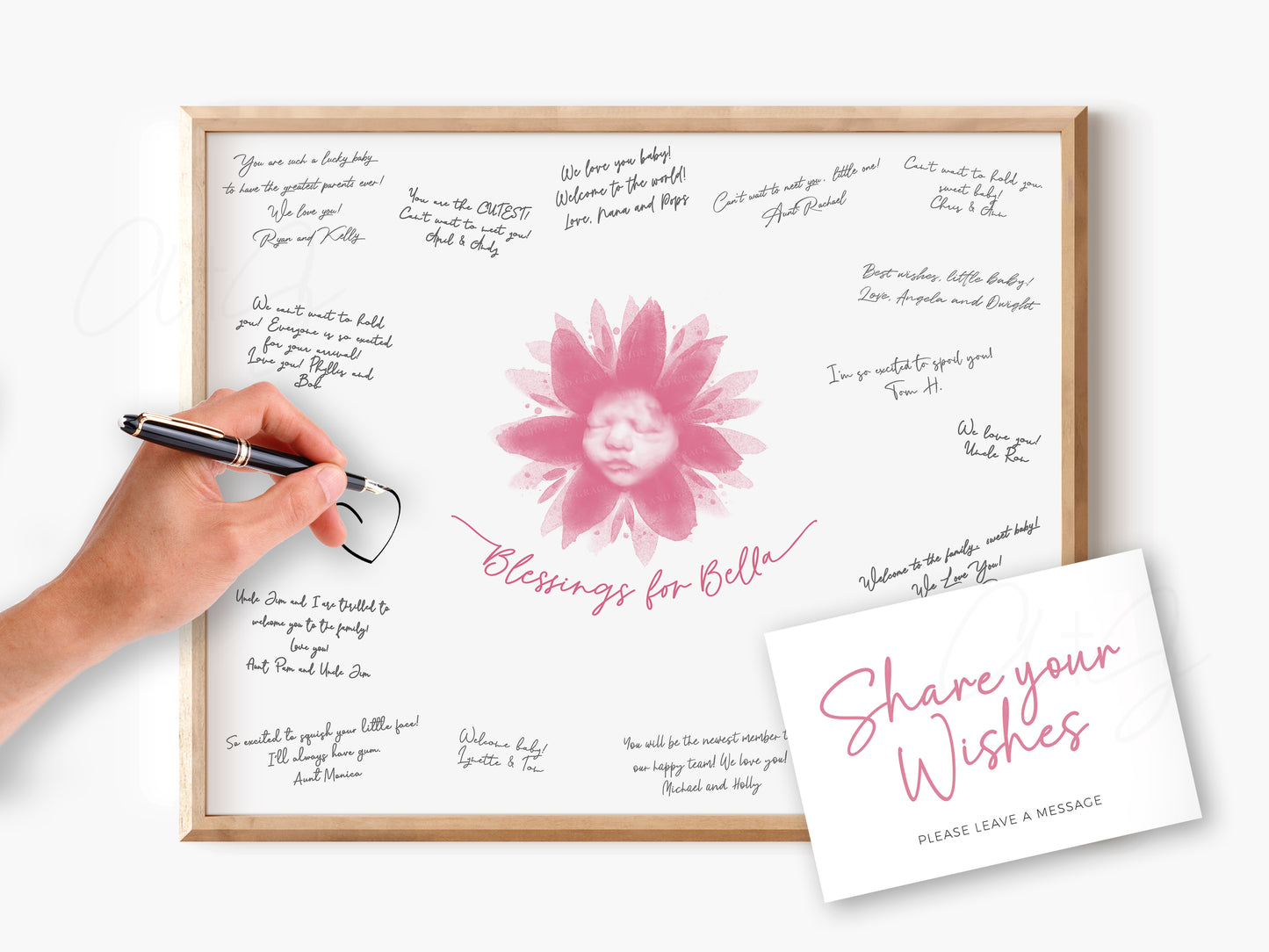 Baby Shower Guestbook Art with Flower Watercolor Ultrasound