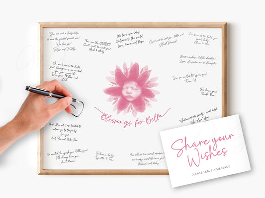 Baby Shower Guestbook Art with Flower Watercolor Ultrasound