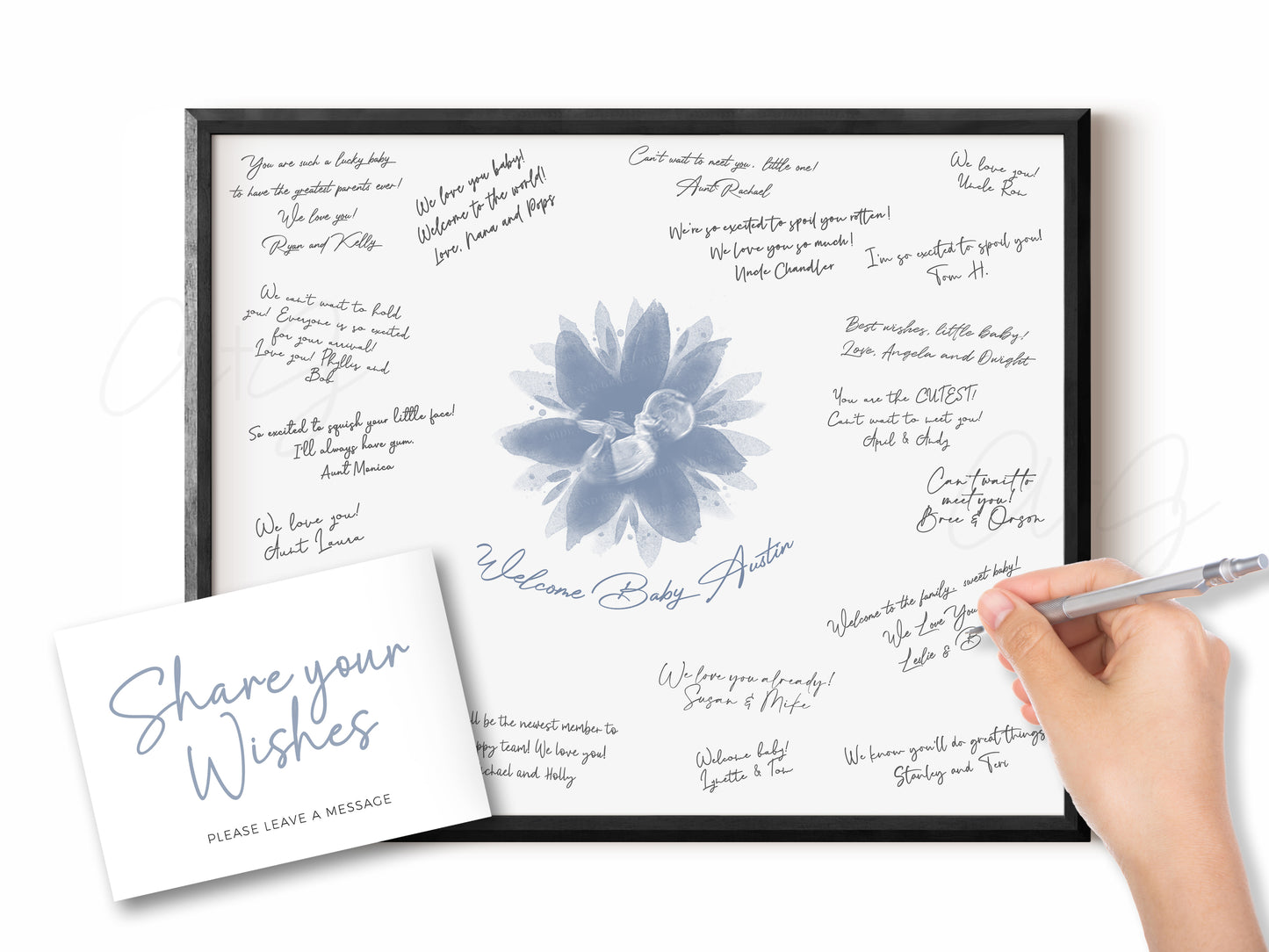 Baby Shower Guestbook Art with Flower Watercolor Ultrasound