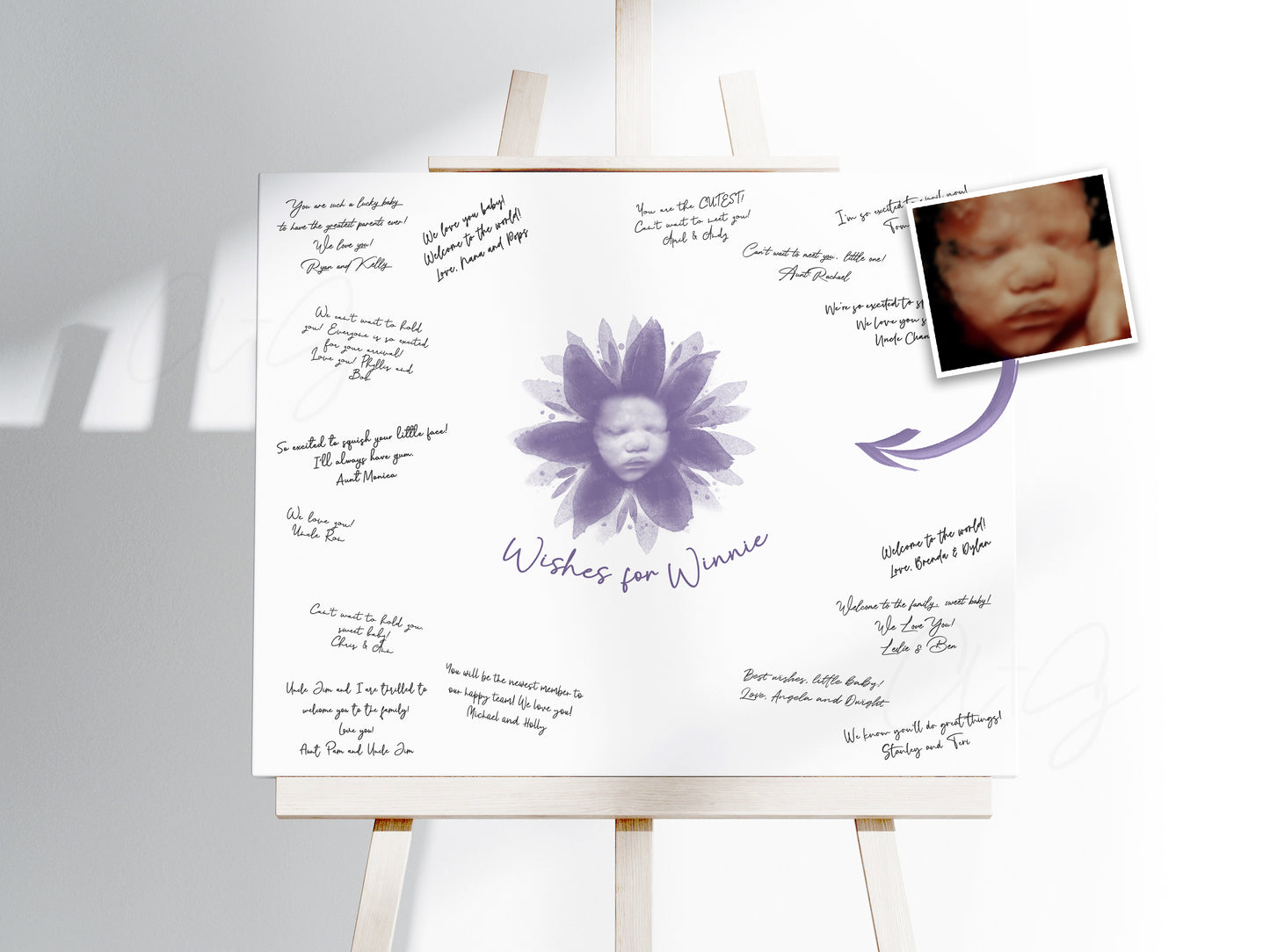 Baby Shower Guestbook Art with Flower Watercolor Ultrasound