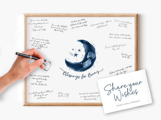Baby Shower Guestbook Art with Moon Ultrasound