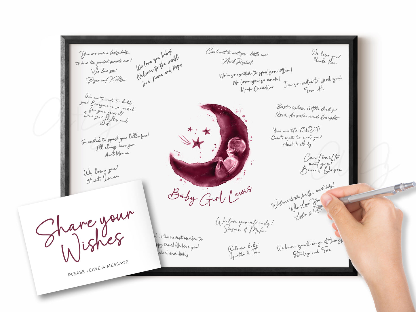 Baby Shower Guestbook Art with Moon Ultrasound