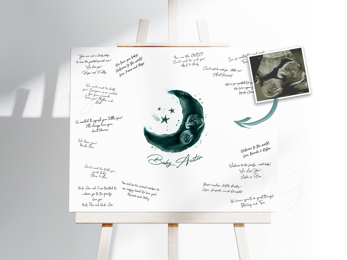 Baby Shower Guestbook Art with Moon Ultrasound